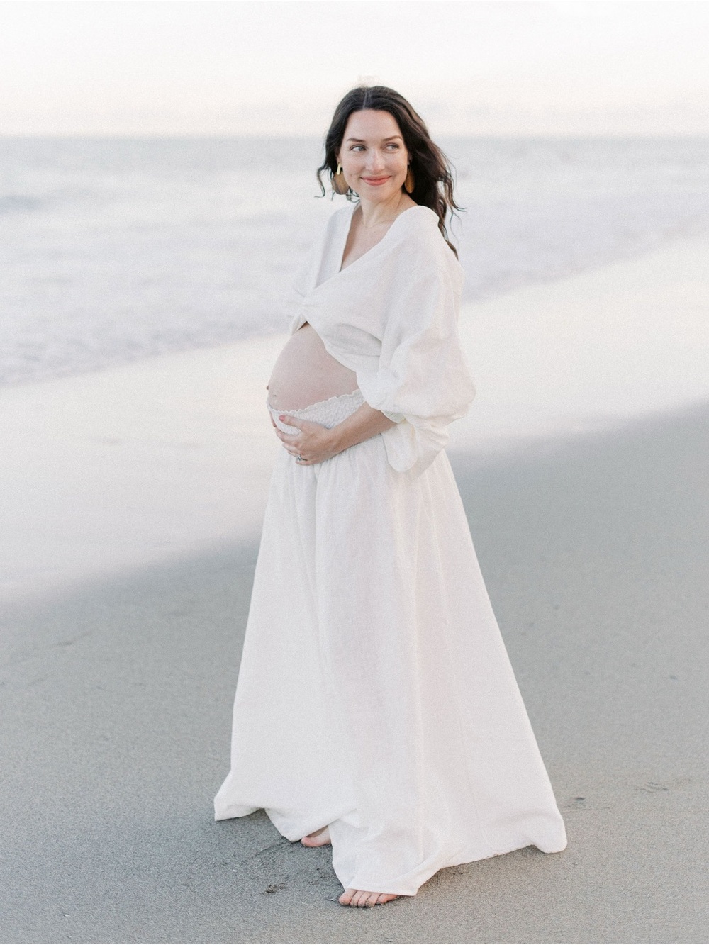 Linen Twist-Front White Puff Sleeve Top and Maxi Skirt Set - Picture 3 of 7